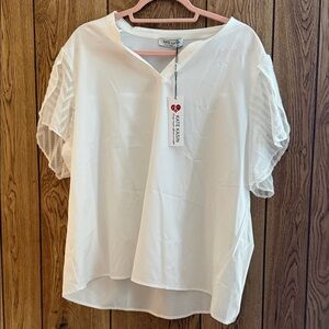 Kate Kasin White Lace-Sleeve Blouse